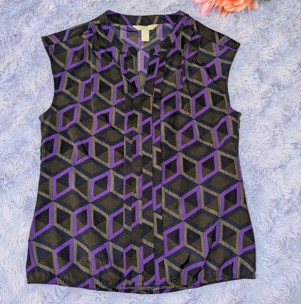 Banana Republic Purple and Black Geometric Blouse